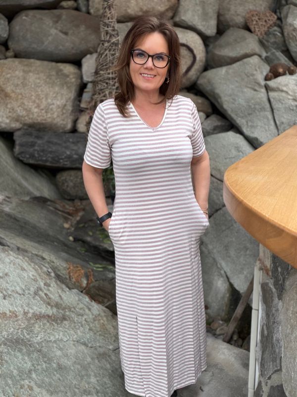 Stripe lurex kjole rose