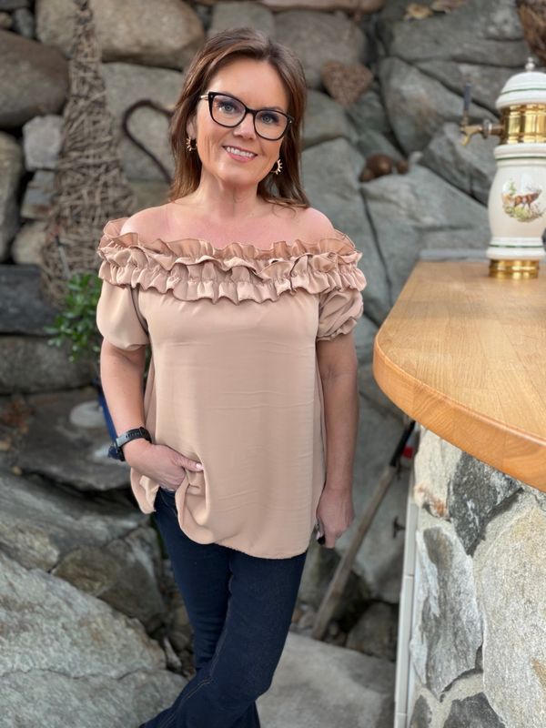 Gibson blouse korte ermer sand