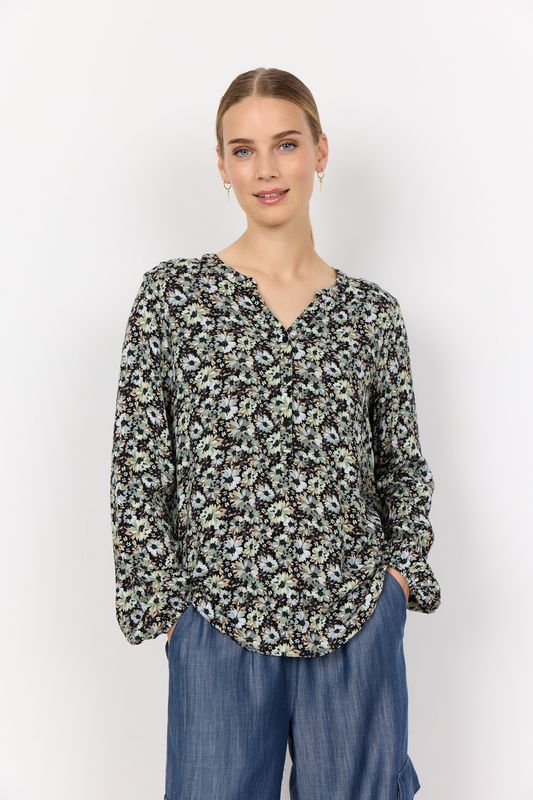 Bluse med blomster grønn
