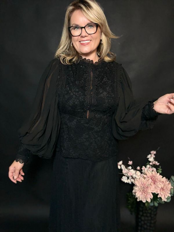 Lux plisse bluse sort 